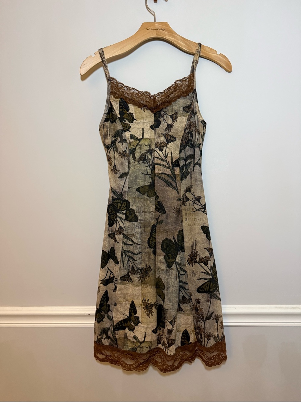 Romwe fairycore butterfly floral print with contrast lace trim slip dress. Y2K